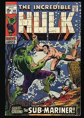 Buy Incredible Hulk #118 VF- 7.5 1st 15 Cent Cover! Sub-Mariner! Marvel 1969 • 52.16£