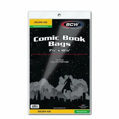 Buy (100) BCW Golden Age Size Resealable Comic Book Bags 7 5/8 X 10 1/2 • 8.66£