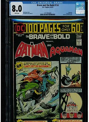 Buy Brave And The Bold #114 Cgc 8.0 Very Fine 1974 100 Pages Giant White Pages Aparo • 69.38£
