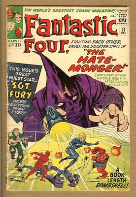 Buy Fantastic Four #21 G/VG 3.0 (1963 Marvel) Kirby Hate-Monger 1st Sgt Fury X-Over • 64.24£