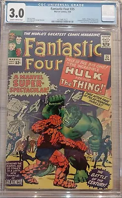 Buy 1964 Fantastic Four #25 CGC GVG 3.0 Marvel Comic Hulk Vs. Thing • 153.41£