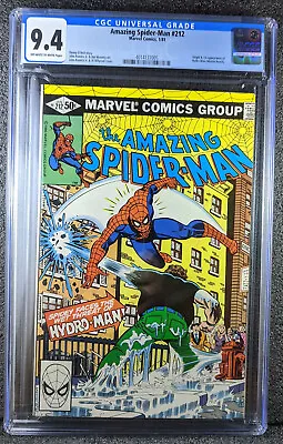 Buy Amazing Spider-Man #212 CGC 9.4 WHITE PAGES 1st App Of HYDRO-MAN Marvel 1981 • 117.70£