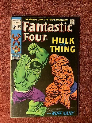 Buy Fantastic Four #112 Hulk Vs. Thing Classic Cover Marvel Comics 1971 • 98.83£
