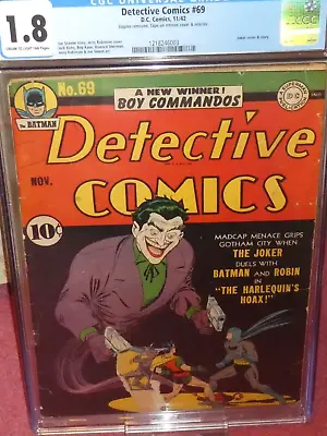 Buy DETECTIVE COMICS #69 CGC 1.8 Classic & Iconic Joker Cover, Batman & Robin 1942 • 4,999.99£