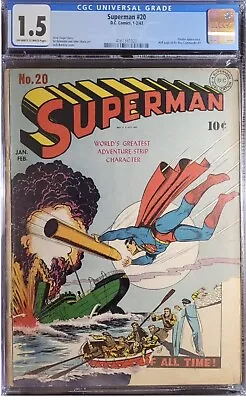 Buy 1943 Superman 20 CGC 1.5 WWII Superman Intercepts Missile Cover. Hitler App. War • 1,191.29£