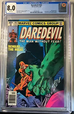 Buy Daredevil #163 CGC 8.0 :  Frank Miller Cover Vs The Hulk : White Pages Newstand • 99.94£