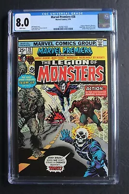 Buy MARVEL PREMIERE #28 1st LEGION OF MONSTERS Team 1976 Morbius Ghost Rider CGC 8.0 • 267.91£