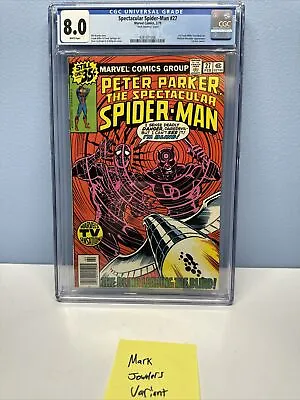 Buy Spectacular SpiderMan #27 CGC 8.0 1st Frank Miller Daredevil Mark Jewelers Insrt • 237.17£