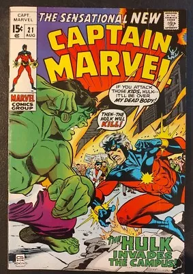 Buy Captain Marvel 21 1970 Iconic Hulk Battle!  Gorgeous Copy See Pics!💎🔥🔑 • 28.07£