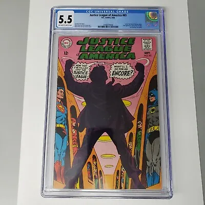 Buy Justice League Of America #65 CGC 5.5 OWTW Pages 2nd App SA Red Tornado DC 1968 • 60.23£