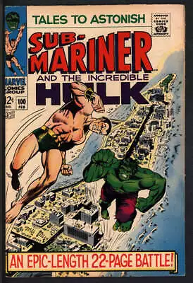 Buy Tales To Astonish #100 6.5 // Classic Battle Of The Hulk Vs The Sub-mariner 1968 • 57.57£