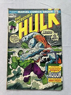 Buy THE INCREDIBLE HULK #165/ Marvel Comics, 1973/ 1st Aquon Low Grade SEE PHOTOS • 10.74£