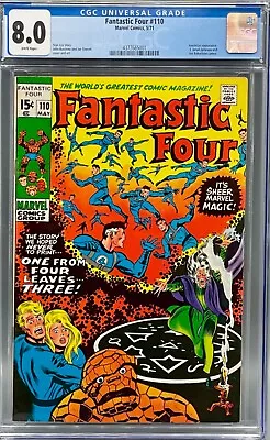Buy Fantastic Four 110 CGC 8.0 1st Cover Appearance Of Agatha Harkness! • 99.93£