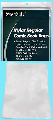 Buy 25 PRO SAFE REGULAR MYLAR COMIC BOOK BAGS 2 MIL Clear Archival Storage Acid Free • 14.67£