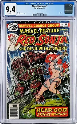 Buy Marvel Feature #5 CGC 9.4 (Jul 1976, Marvel) Red Sonja, Frank Thorne Cover & Art • 62.28£