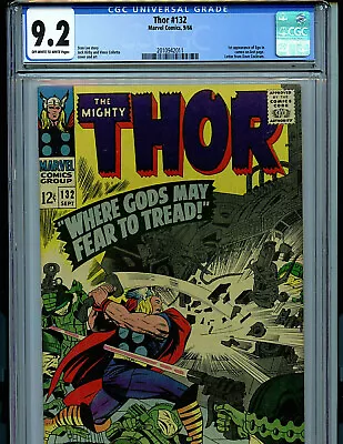 Buy Thor #132 CGC 9.2 NM-  Marvel 1966 1st  Ego & Recorder Kirby Art Amricons K20 • 399.75£