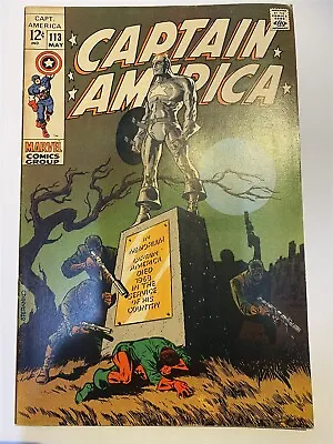 Buy CAPTAIN AMERICA #113 Steranko Silver Age Cents Marvel Comcs 1969 VF- • 79.95£