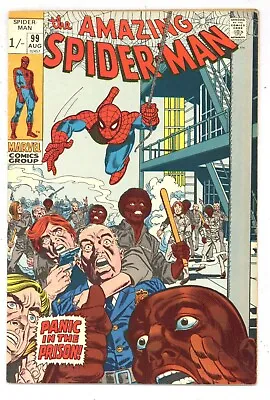 Buy Amazing Spider-Man 99 FN- British 1/- Cover Variant PRISON RIGHTS! 1970 R370 • 31.77£