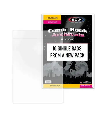 Buy (10 Single Bags) BCW Golden Age Comic Book Mylar Bags Sleeves 2 Mil Archivals • 7.11£