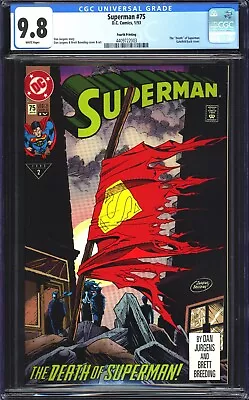 Buy Superman #75 CGC 9.8 NM/MT Death Of Superman - RARE 4th Printing! DC Comics 1993 • 119.29£