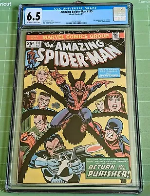 Buy Amazing Spider-Man #135 CGC 6.5/FN+ Ow-WhPgs 2nd App Of Punisher 1974 • 139.12£