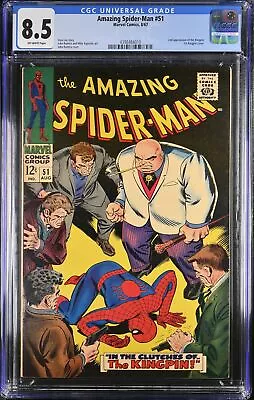 Buy Amazing Spider-Man #51 CGC VF+ 8.5 Off White 2nd Appearance Kingpin! Marvel 1967 • 687.04£