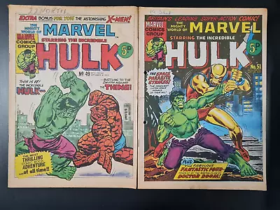 Buy The Mighty World Of Marvel Starring Hulk / Avengers #49 & #51 Marvel Uk 1973 • 0.99£