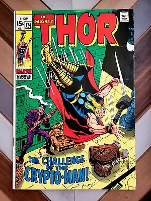 Buy THOR #174 FN+ (Marvel 1970)  Carnage Of The CRYPTO-MAN  By Stan Lee & Jack Kirby • 21.54£