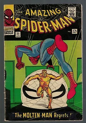 Buy Marvel Comics Amazing Spiderman 35 Molten Man Regrets Appearance VG 4.0 1966 • 79.99£