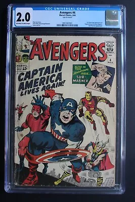 Buy Avengers #4 1st SA Steve Rogers Aka CAPTAIN AMERICA Join Team 1964 KIRBY CGC 2.0 • 566.92£