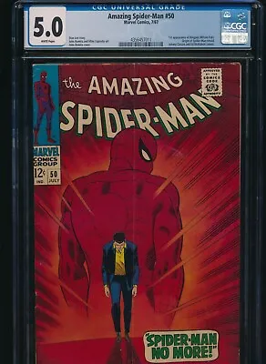 Buy AMAZING SPIDER-MAN #50 CGC 5.0 7/67 WHITE PAGES MARVEL 1st App KINGPIN STAN LEE • 799.51£