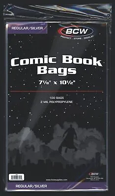 Buy Regular / Silver Age Comic Book Bags ~ 7 1/8  X 10 1/2  ~ 100 Count ~ BCW • 9.59£