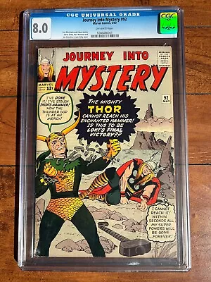 Buy Journey Into Mystery 92 - Cgc - Vf 8.0 - 4th Appearance Of Loki - Thor (1963) • 643.42£
