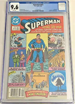 Buy Superman #423 9/86 CGC 9.6 WHITE Pgs Newsstand Ed (last Issue A.Moore, G. Perez) • 119.13£