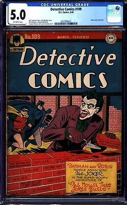 Buy Detective Comics #109 (1946) CGC 5.0 -- Joker Cover & Story By Burnley & Cameron • 1,225.97£