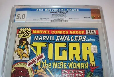 Buy Rare Double Cover MARVEL CHILLERS #5 CGC 5.0 OW/W Pages Tigra From June 1976 • 118.26£