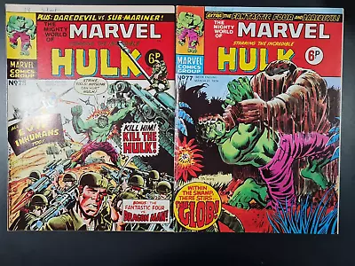 Buy The Mighty World Of Marvel Starring Hulk / Avengers #75 & #77 Marvel Uk 1974 • 0.99£