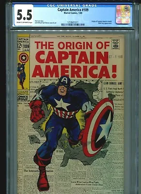 Buy Captain America #109 CGC 5.5 (1969) Nick Fury Jack Kirby Origin Retold • 157.70£