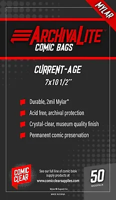 Buy Current Age Mylar Comic Bags (50) - Comic Clear - No-seal Closure Type • 17.07£
