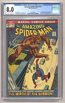Buy Amazing Spider-Man 110 (CGC 8.0) 1st Appearance Of The Gibbon 1972 Marvel O570 • 67.02£