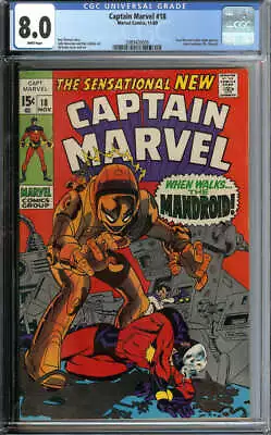 Buy Captain Marvel #18 Cgc 8.0 White Pages // Carvel Danvers Gains Super Powers 1969 • 86.76£