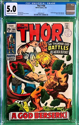 Buy Thor #166 CGC 5.0 (1969) 2nd Full Appearance Of HIM (Adam Warlock) • 149£