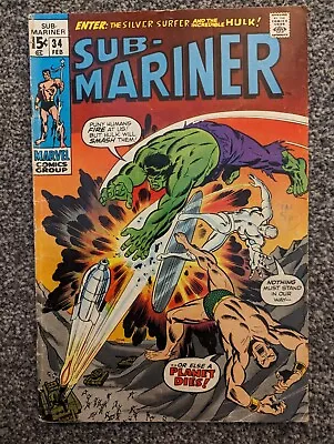 Buy Sub-Mariner 34. Marvel 1971. 1st Pre Defenders, The Hulk, Namor Silver Surfer • 15£