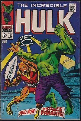 Buy Marvel Comics THE INCREDIBLE HULK #103 Space Parasite Appearance 1967 VG! • 14.30£