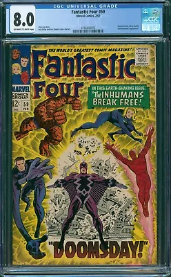 Buy Fantastic Four #59 Cgc 8.0 Doctor Doom Silver Surfer Stan Lee Kirby Marvel 1967 • 142.30£