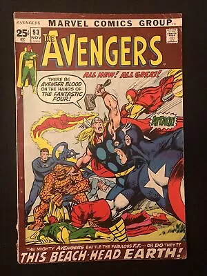 Buy Avengers 93 3.5 4.0 Marvel 1971 1 Inch Spine Split Front 2 Inch Back Adams Qs • 15.78£