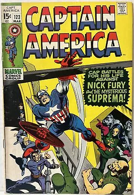 Buy Captain America #123 1st Appearance Suprema! Gene Colan Art! Marvel 1970 VG-FN • 15.80£