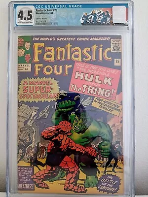 Buy Fantastic Four # 25  Cgc 4.5  Iconic Hulk Vs Thing Cover  Pence  1964 • 339.95£