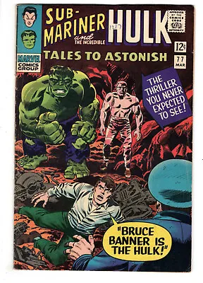 Buy Tales To Astonish #77 (1966) - Grade 6.0 - Bruce Banner Is The Hulk! • 70.96£