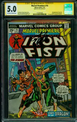 Buy Marvel Premiere 16 CGC SS 5.0 Stan Lee Signed 7/1974 2nd Iron Fist OW/W • 476.66£